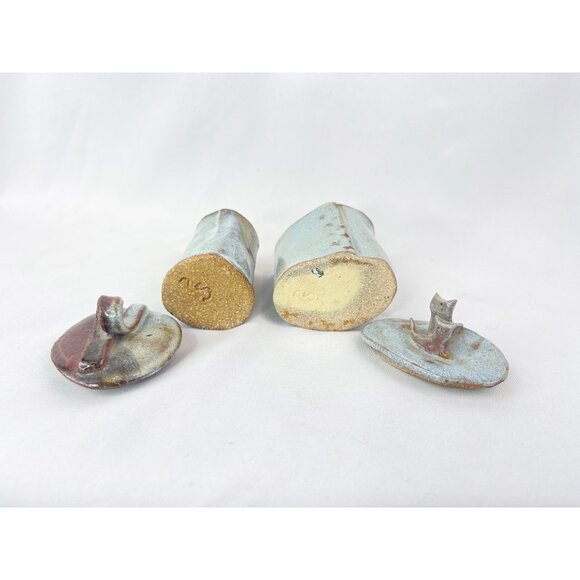 Vintage Paul Stubbs Pottery Jars - Twisty Loop and Cat Tops - Picture 7 of 7